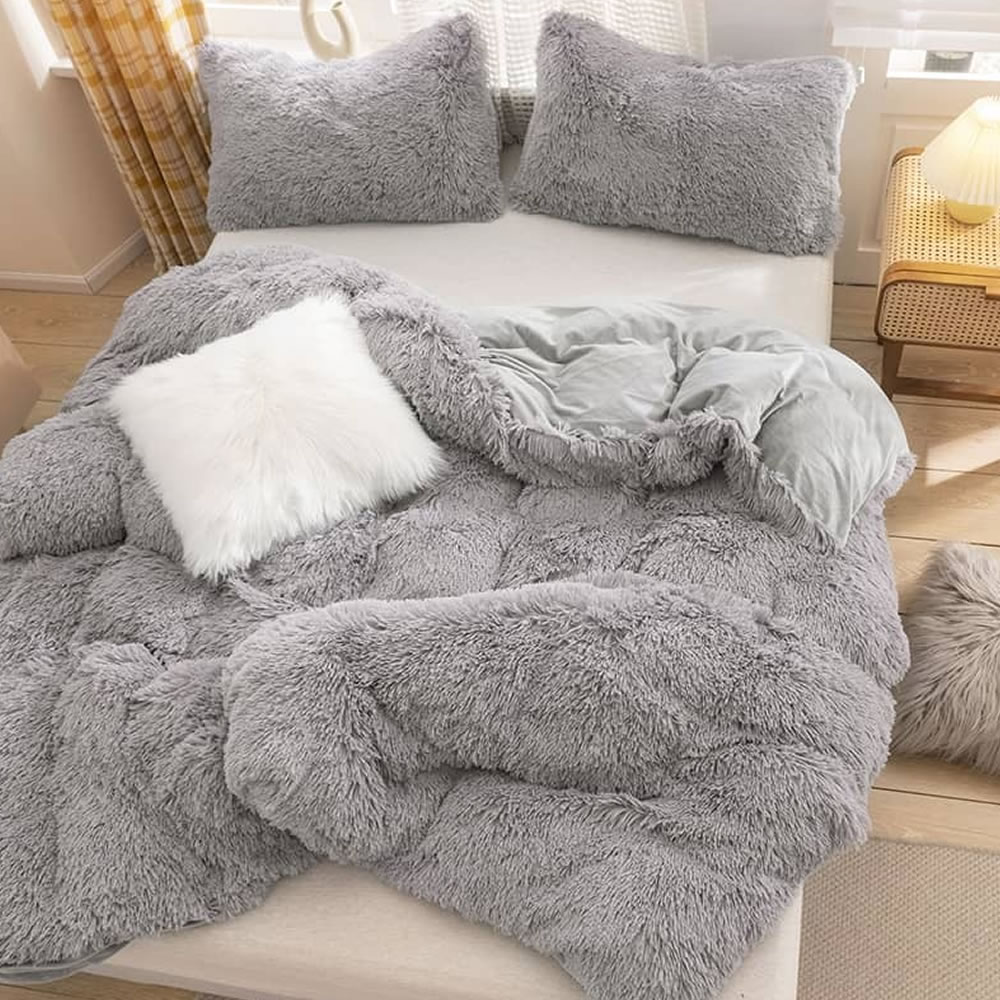 gray fleece bed sheet set